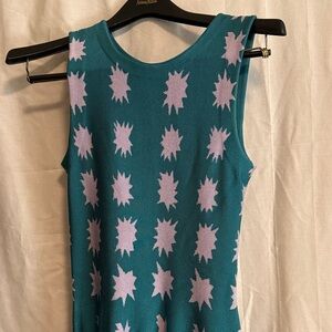 Heavy Knit Teal and Grey dress with Wide Swing Skirt